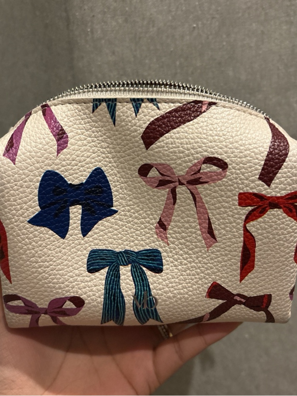 Vera Bradley White Cosmetic Pouch with Multicolor Bow Print